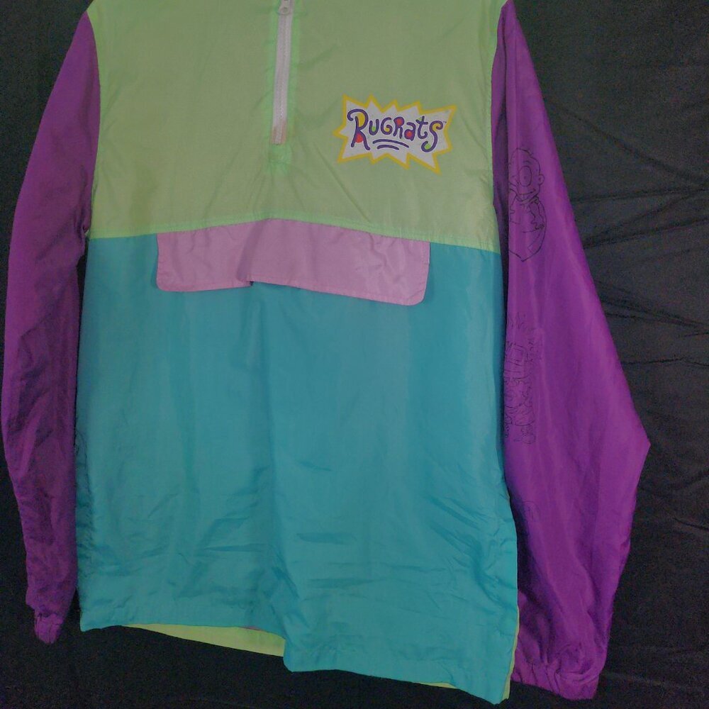Nickelodeon Rugrats Reptar Unisex Windbreaker Size M Multicolor 1/4 Zip Hooded - Picture 8 of 10